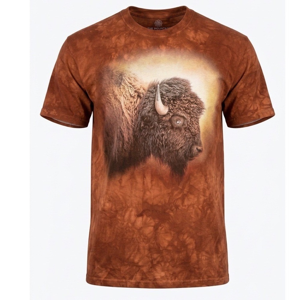 The Mountain Buffalo Bison Graphic Tie Dye T-Shirt Brown Mens XL Wildlife Tee